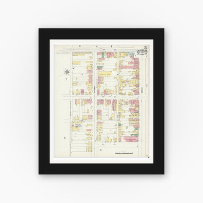 Old map wall art mockup — black gallery frame with white mat — Sanborn Fire Insurance Map from Sunbury, Northumberland County, Pennsylvania (1896), Sheet #0005