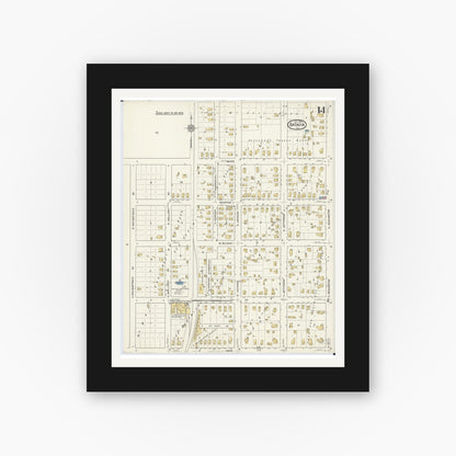 Old map wall art mockup — black gallery frame with white mat — Sanborn Fire Insurance Map from Batavia, Kane County, Illinois (1916), Sheet #0014