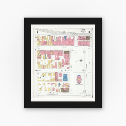 Old map wall art mockup — black gallery frame with white mat — Sanborn Fire Insurance Map from Elyria, Lorain County, Ohio (1925), Sheet #0002