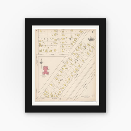 Old map wall art mockup — black gallery frame with white mat — Sanborn Fire Insurance Map from Dowagiac, Cass County, Michigan (1922), Sheet #0006
