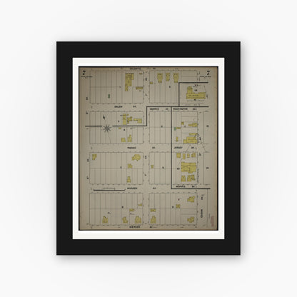 Old map wall art mockup — black gallery frame with white mat — Sanborn Fire Insurance Map from New Jersey Coast, New Jersey Coast, New Jersey (1890), Sheet #0007