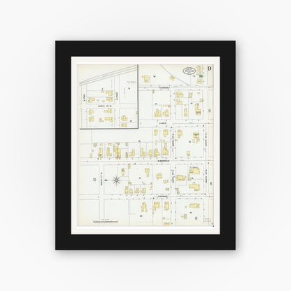 Old map wall art mockup — black gallery frame with white mat — Sanborn Fire Insurance Map from Ocala, Marion County, Florida (1901), Sheet #0009