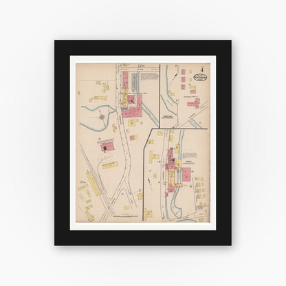 Old map wall art mockup — black gallery frame with white mat — Sanborn Fire Insurance Map from Northboro, Worcester County, Massachusetts (1921), Sheet #0004