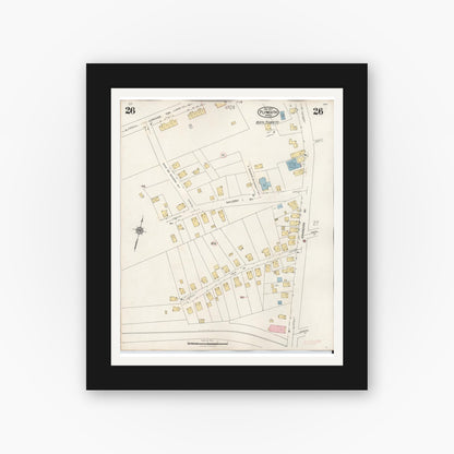 Old map wall art mockup — black gallery frame with white mat — Sanborn Fire Insurance Map from Plymouth, Plymouth County, Massachusetts (1948), Sheet #0026