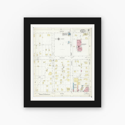 Old map wall art mockup — black gallery frame with white mat — Sanborn Fire Insurance Map from Madelia, Watonwan County, Minnesota (1914), Sheet #0002