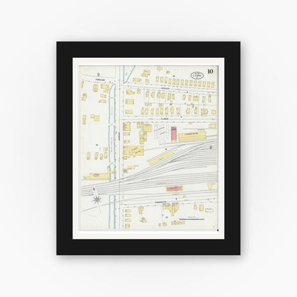 Old map wall art mockup — black gallery frame with white mat — Sanborn Fire Insurance Map from Lyons, Wayne County, New York (1899), Sheet #0010