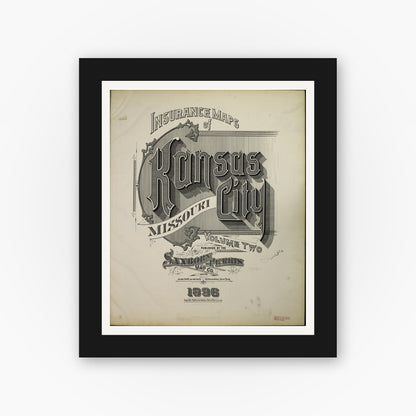 Old map wall art mockup — black gallery frame with white mat — Sanborn Fire Insurance Map from Kansas City, Jackson, Clay, And Platte Counties, Missouri (1896) - Complete Map Set