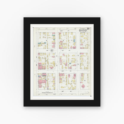 Old map wall art mockup — black gallery frame with white mat — Sanborn Fire Insurance Map from Rock Island, Rock Island County, Illinois (1892), Sheet #0019
