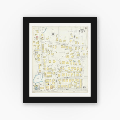 Old map wall art mockup — black gallery frame with white mat — Sanborn Fire Insurance Map from North Adams, Berkshire County, Massachusetts (1897), Sheet #0002