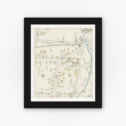 Old map wall art mockup — black gallery frame with white mat — Sanborn Fire Insurance Map from New Berlin, Chenango County, New York (1887), Sheet #0004