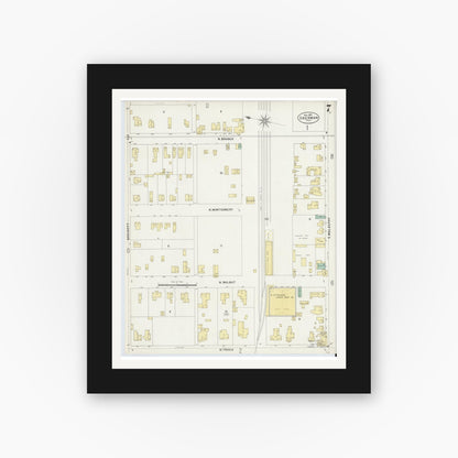 Old map wall art mockup — black gallery frame with white mat — Sanborn Fire Insurance Map from Sherman, Grayson County, Texas (1897), Sheet #0007