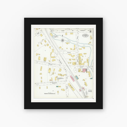 Old map wall art mockup — black gallery frame with white mat — Sanborn Fire Insurance Map from Hinsdale, Berkshire County, Massachusetts (1905), Sheet #0002