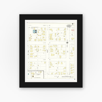 Old map wall art mockup — black gallery frame with white mat — Sanborn Fire Insurance Map from Boone, Boone County, Iowa (1909), Sheet #0008