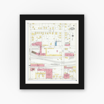 Old map wall art mockup — black gallery frame with white mat — Sanborn Fire Insurance Map from Ashland, Ashland County, Ohio (1919), Sheet #0004