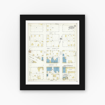 Old map wall art mockup — black gallery frame with white mat — Sanborn Fire Insurance Map from Round Rock, Williamson County, Texas (1916), Sheet #0002
