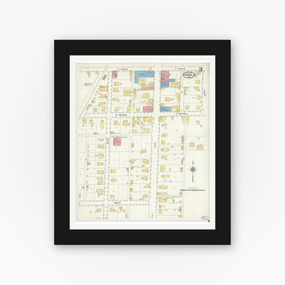 Old map wall art mockup — black gallery frame with white mat — Sanborn Fire Insurance Map from Rosedale, Parke County, Indiana (1913), Sheet #0003