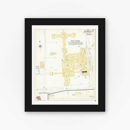 Old map wall art mockup — black gallery frame with white mat — Sanborn Fire Insurance Map from West Palm Beach, Dade County, Florida (1908), Sheet #0007