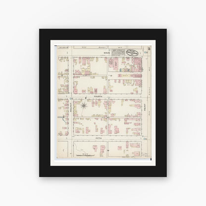 Old map wall art mockup — black gallery frame with white mat — Sanborn Fire Insurance Map from Chillicothe, Ross County, Ohio (1884), Sheet #0005