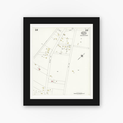 Old map wall art mockup — black gallery frame with white mat — Sanborn Fire Insurance Map from Bryan, Brazos County, Texas (1925), Sheet #0024