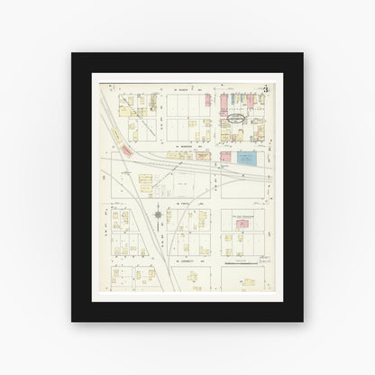 Old map wall art mockup — black gallery frame with white mat — Sanborn Fire Insurance Map from Ladysmith, Rusk County, Wisconsin (1914), Sheet #0003