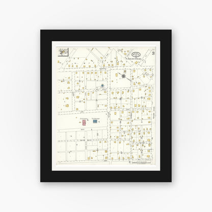 Old map wall art mockup — black gallery frame with white mat — Sanborn Fire Insurance Map from Hico, Hamilton County, Texas (1923), Sheet #0003