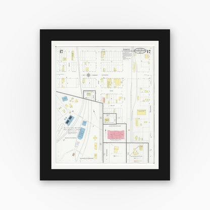 Old map wall art mockup — black gallery frame with white mat — Sanborn Fire Insurance Map from Iron Mountain, Dickinson County, Michigan (1930), Sheet #0017