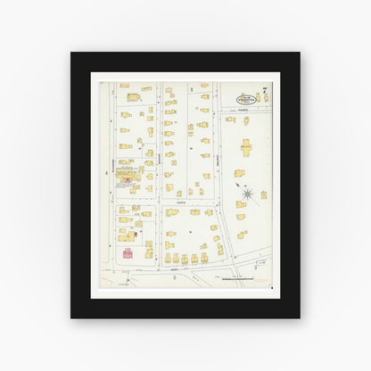 Old map wall art mockup — black gallery frame with white mat — Sanborn Fire Insurance Map from Stoughton, Norfolk County, Massachusetts (1906), Sheet #0007