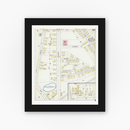 Old map wall art mockup — black gallery frame with white mat — Sanborn Fire Insurance Map from Everett, Middlesex County, Massachusetts (1892), Sheet #0010