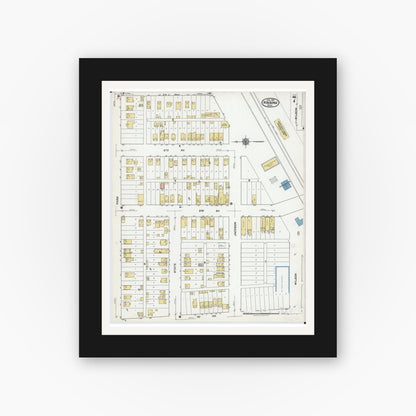 Old map wall art mockup — black gallery frame with white mat — Sanborn Fire Insurance Map from Hibbing, Saint Louis County, Minnesota (1921), Sheet #0007