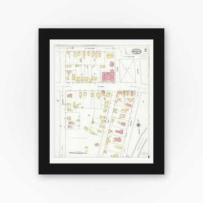 Old map wall art mockup — black gallery frame with white mat — Sanborn Fire Insurance Map from Waterloo, Seneca County, New York (1918), Sheet #0002