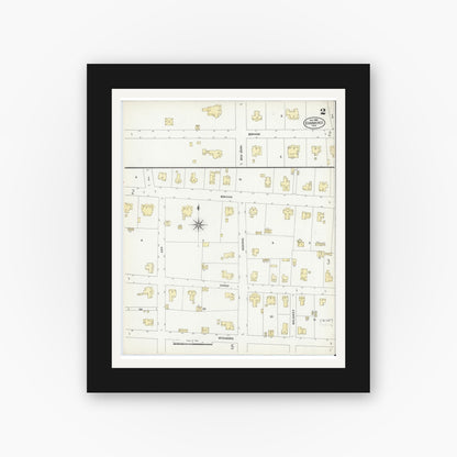 Old map wall art mockup — black gallery frame with white mat — Sanborn Fire Insurance Map from Commerce, Hunt County, Texas (1906), Sheet #0002