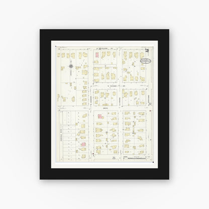 Old map wall art mockup — black gallery frame with white mat — Sanborn Fire Insurance Map from Jacksonville, Morgan County, Illinois (1914), Sheet #0021