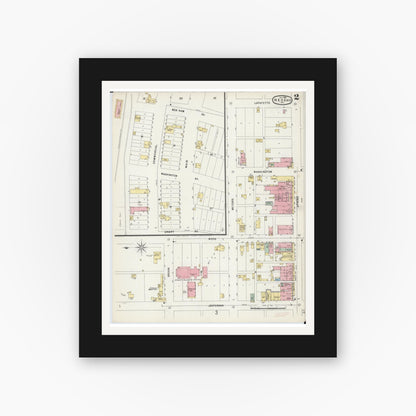 Old map wall art mockup — black gallery frame with white mat — Sanborn Fire Insurance Map from Neosho, Newton County, Missouri (1896), Sheet #0002