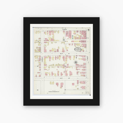 Old map wall art mockup — black gallery frame with white mat — Sanborn Fire Insurance Map from Chillicothe, Ross County, Ohio (1890), Sheet #0006