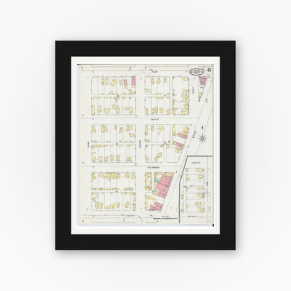 Old map wall art mockup — black gallery frame with white mat — Sanborn Fire Insurance Map from Wyandotte, Wayne County, Michigan (1895), Sheet #0006