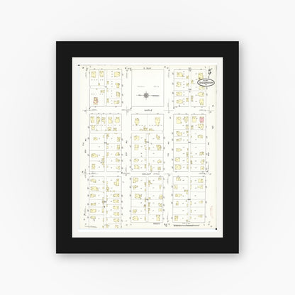 Old map wall art mockup — black gallery frame with white mat — Sanborn Fire Insurance Map from Shenandoah, Page County, Iowa (1914), Sheet #0005