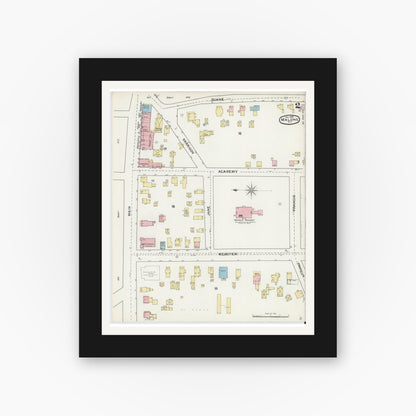Old map wall art mockup — black gallery frame with white mat — Sanborn Fire Insurance Map from Malone, Franklin County, New York (1892) - Complete Map Set