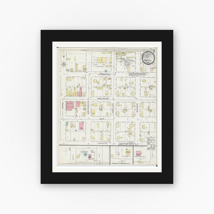 Old map wall art mockup — black gallery frame with white mat — Sanborn Fire Insurance Map from Monticello, Piatt County, Illinois (1893) - Complete Map Set