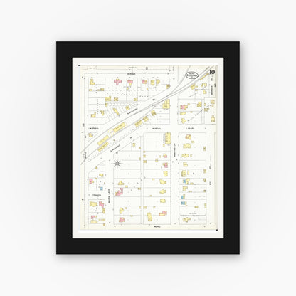 Old map wall art mockup — black gallery frame with white mat — Sanborn Fire Insurance Map from Decorah, Winneshiek County, Iowa (1902), Sheet #0010