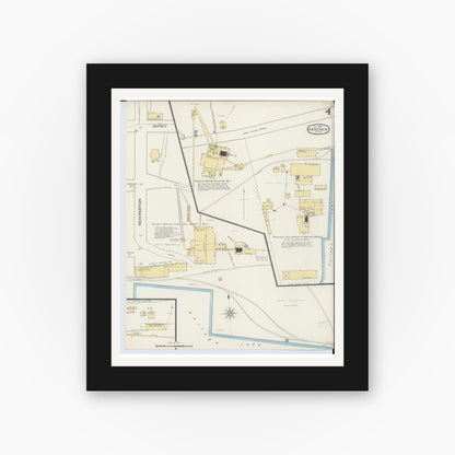 Old map wall art mockup — black gallery frame with white mat — Sanborn Fire Insurance Map from Houghton, Houghton County, Michigan (1893), Sheet #0004