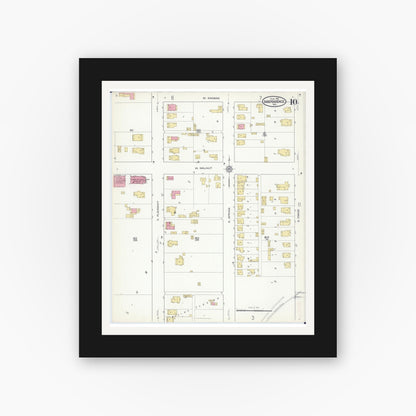 Old map wall art mockup — black gallery frame with white mat — Sanborn Fire Insurance Map from Independence, Jackson County, Missouri (1916), Sheet #0010