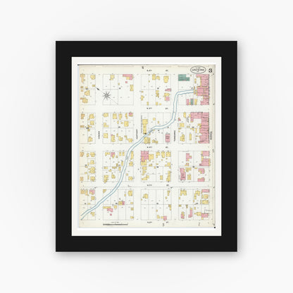 Old map wall art mockup — black gallery frame with white mat — Sanborn Fire Insurance Map from Louisiana, Pike County, Missouri (1902), Sheet #0003