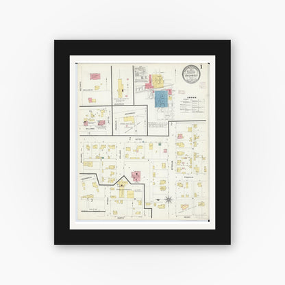 Old map wall art mockup — black gallery frame with white mat — Sanborn Fire Insurance Map from Archbold, Fulton County, Ohio (1908), Sheet #0001