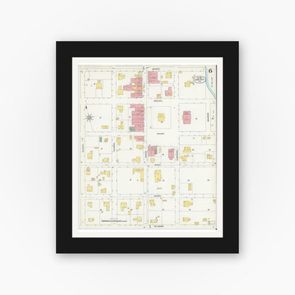 Old map wall art mockup — black gallery frame with white mat — Sanborn Fire Insurance Map from Lake City, Columbia County, Florida (1902), Sheet #0006