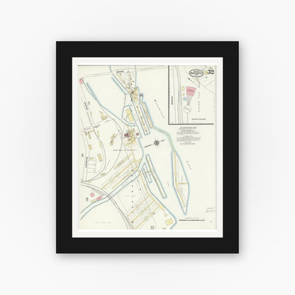 Old map wall art mockup — black gallery frame with white mat — Sanborn Fire Insurance Map from Marinette, Marinette County, Wisconsin (1910), Sheet #0032