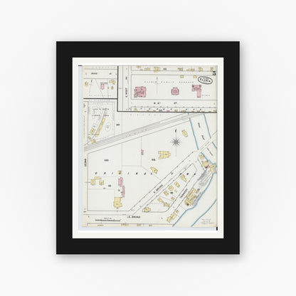 Old map wall art mockup — black gallery frame with white mat — Sanborn Fire Insurance Map from Elyria, Lorain County, Ohio (1888), Sheet #0005
