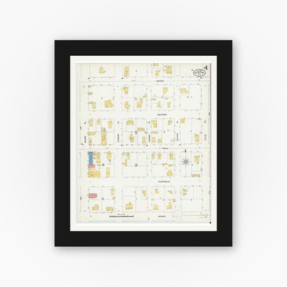 Old map wall art mockup — black gallery frame with white mat — Sanborn Fire Insurance Map from Bartow, Polk County, Florida (1906), Sheet #0004