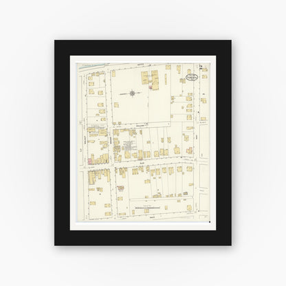 Old map wall art mockup — black gallery frame with white mat — Sanborn Fire Insurance Map from Tionesta, Forest County, Pennsylvania (1912), Sheet #0002
