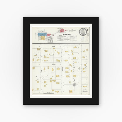 Old map wall art mockup — black gallery frame with white mat — Sanborn Fire Insurance Map from Ellsworth, Pierce County, Wisconsin (1900) - Complete Map Set