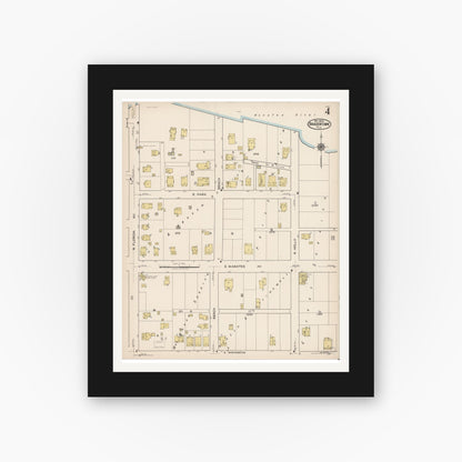 Old map wall art mockup — black gallery frame with white mat — Sanborn Fire Insurance Map from Bradentown, Manatee County, Florida (1922), Sheet #0004